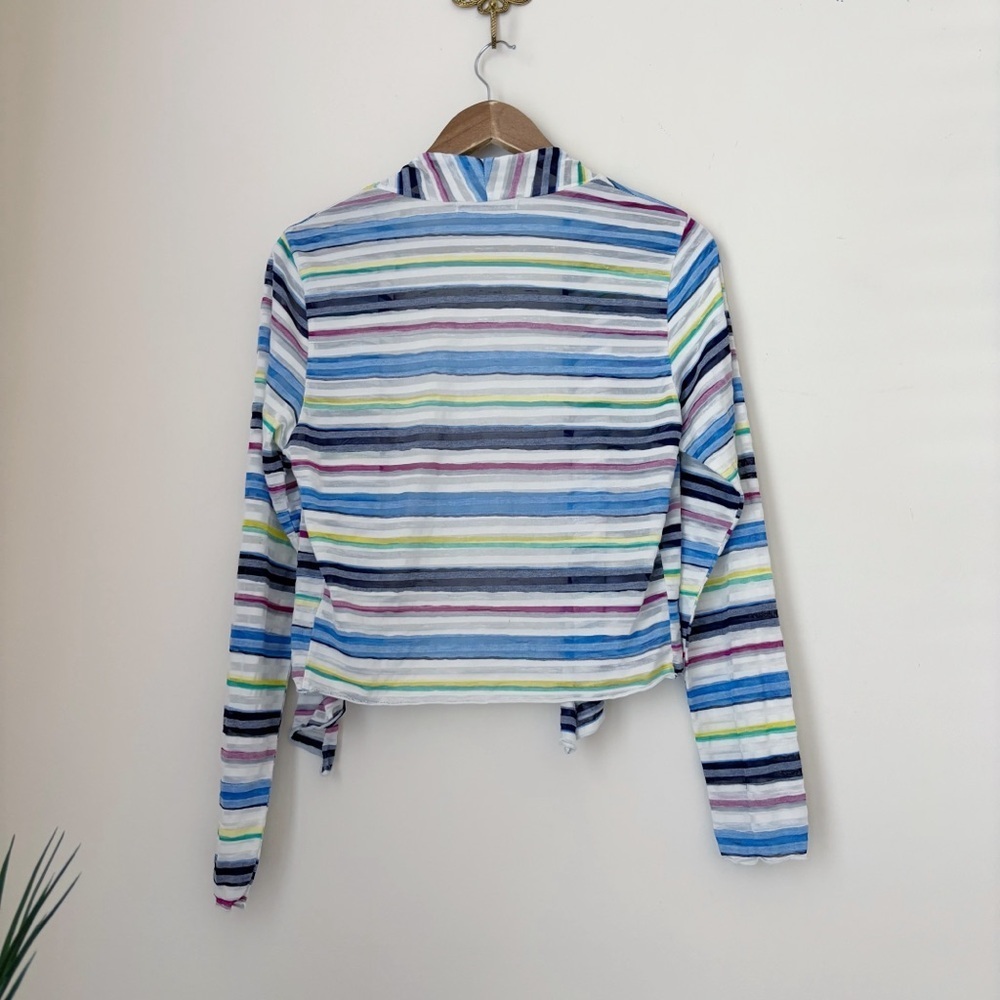 Cut Loose Striped Open Front Cardigan Layering Top Large Coastal Grandma - Picture 4 of 6